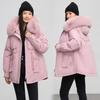 Women's Hair Collar Hooded Windproof Lightweight Thickened Fluffy Warm Warm Cold Medium-length Casual Sports Jacket Parka Cotton Jacket