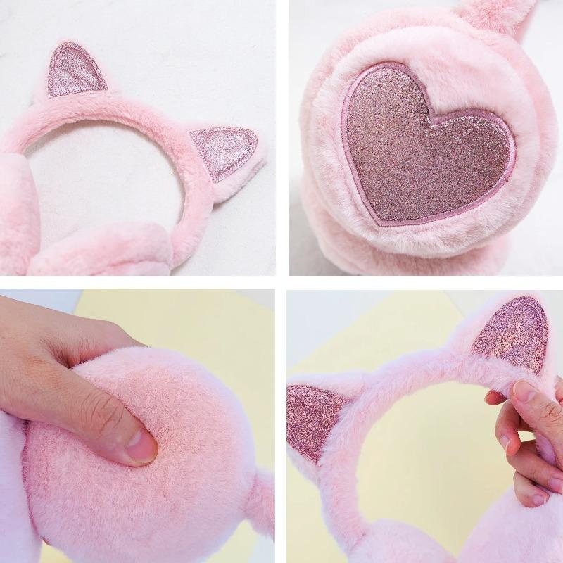1PC Fashion Solid Earflap Cute Glitter Cat Ear Earmuff Soft Plush Warmer Winter Warm for Women Men Outdoor Cold Protection