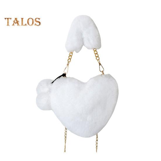 Женская сумка через плечо, однотонная, с пушистым искусственным мехом, в форме сердца, с застежкой-молнией на полой цепочке, женская зимняя сумка для путешествий, поездок на работу, свиданий