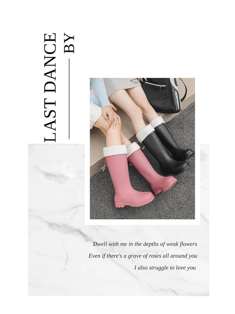 Женские резиновые сапоги в корейском стиле с бархатной подкладкой — теплые, удобные, износостойкие, с мягкой резиновой подошвой