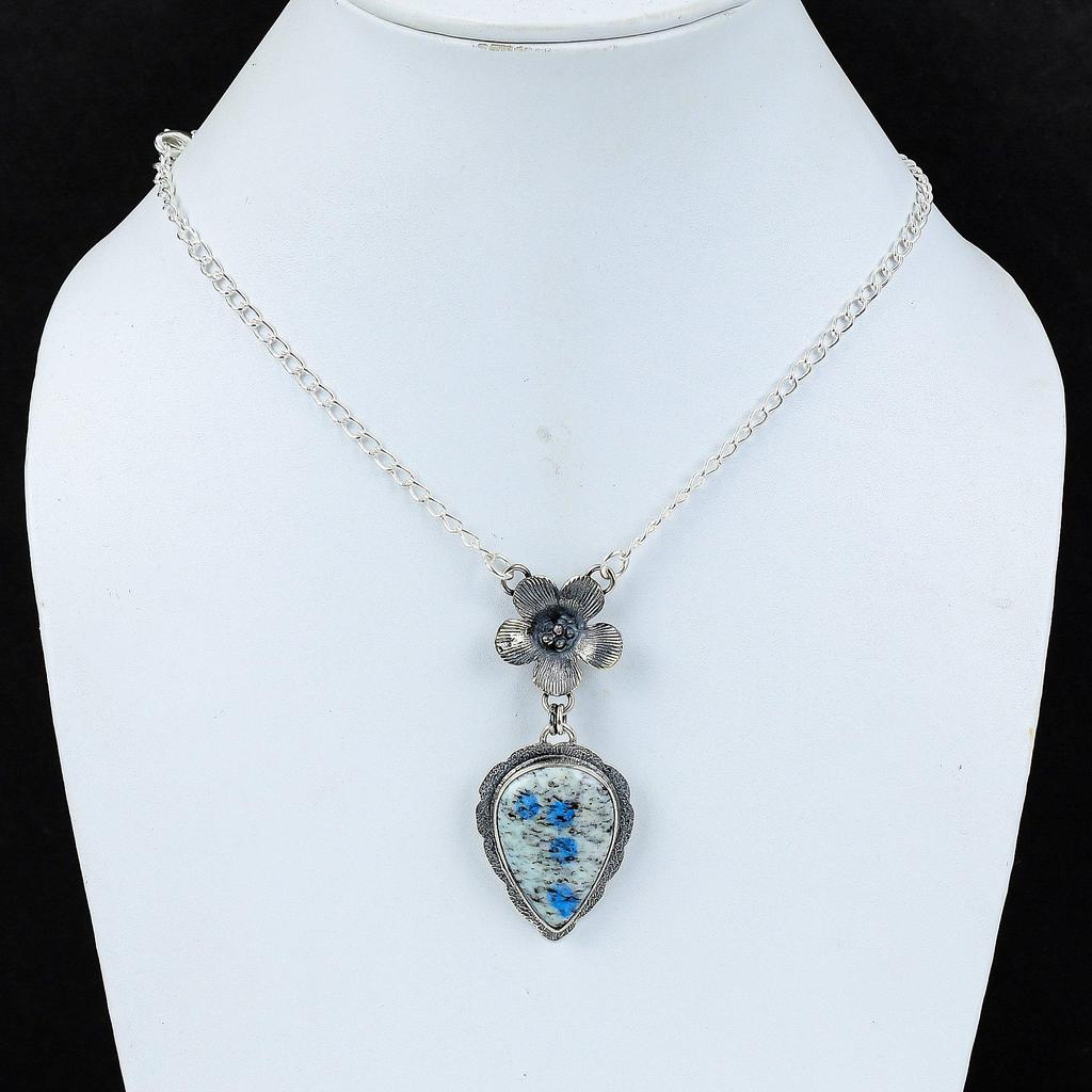 Натуральный драгоценный камень K2 Azurite, ручная работа, серебро 925 пробы, гальванопластика, цветок, серебряный кулон K2 Azurite для жены, унисекс, подарок для нее