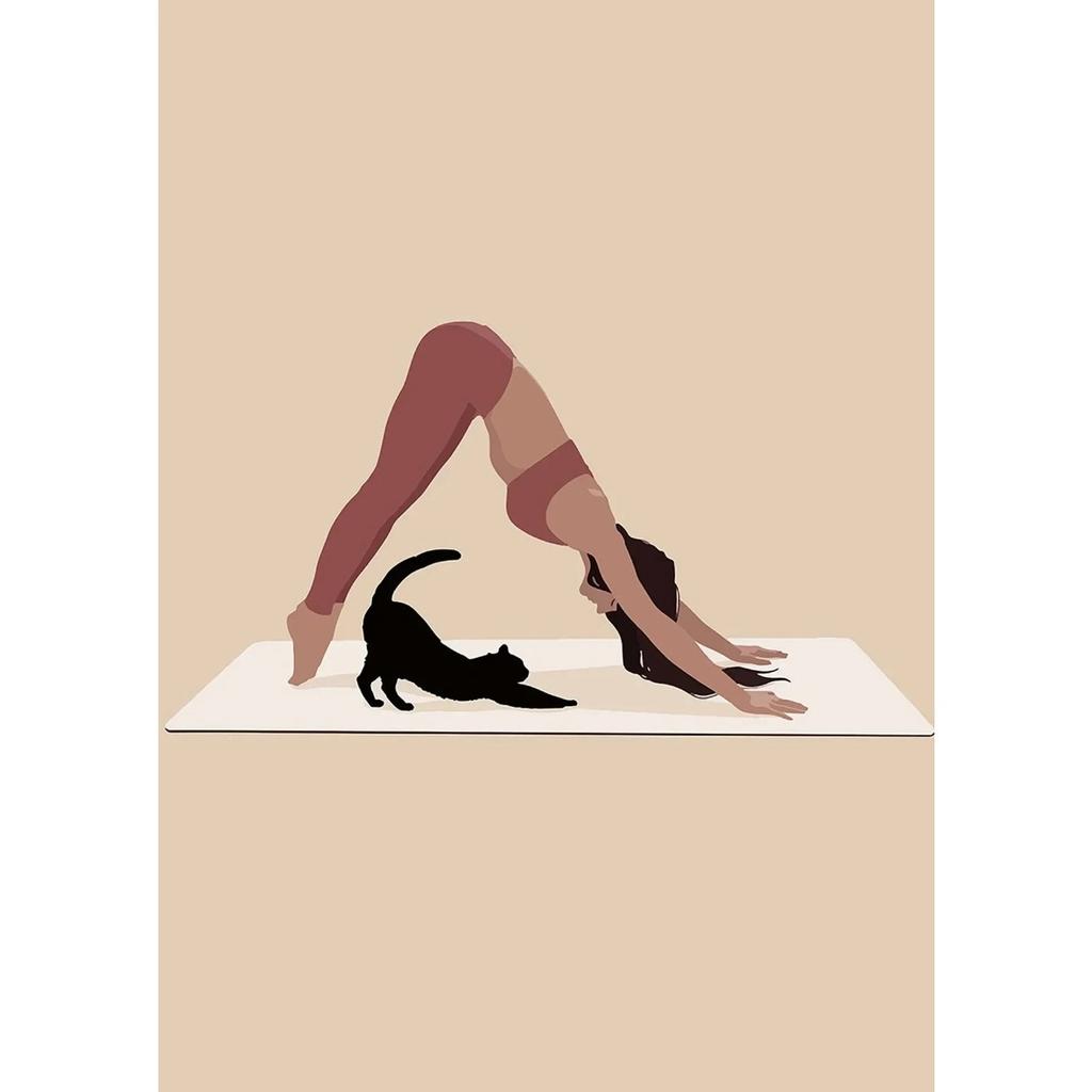 Позы любителя йоги Различные профессиональные движения Кофе Кот Постер Принт Настенное искусство Картины Холст Живопись Комната Домашний декор