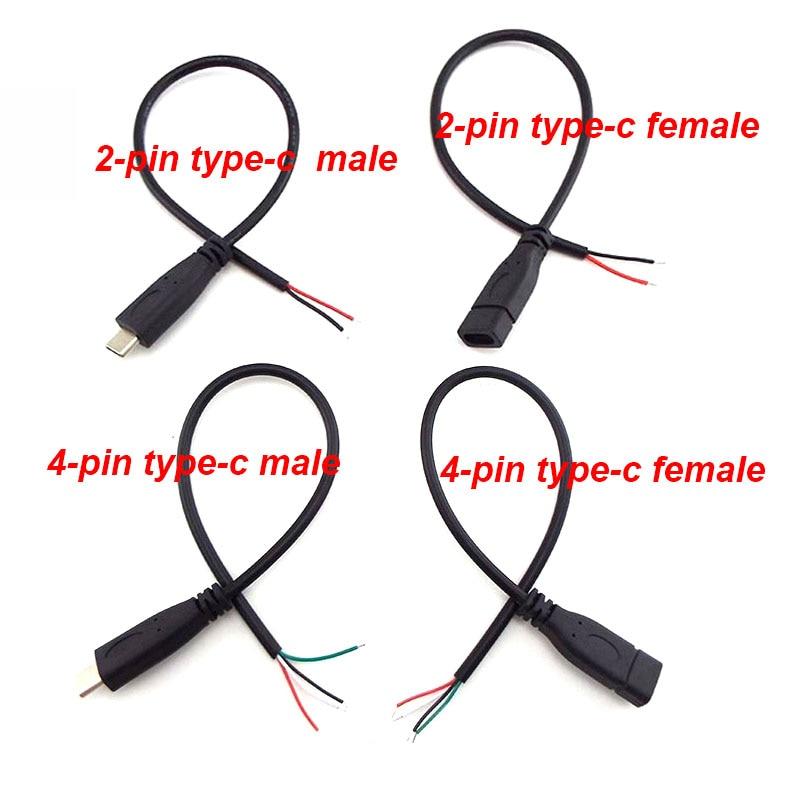 2-контактный 4-контактный провод Micro USB diy 2,0 «папа-мама» типа C c, провод зарядного устройства, разъем питания, удлинитель, ремонтный кабель