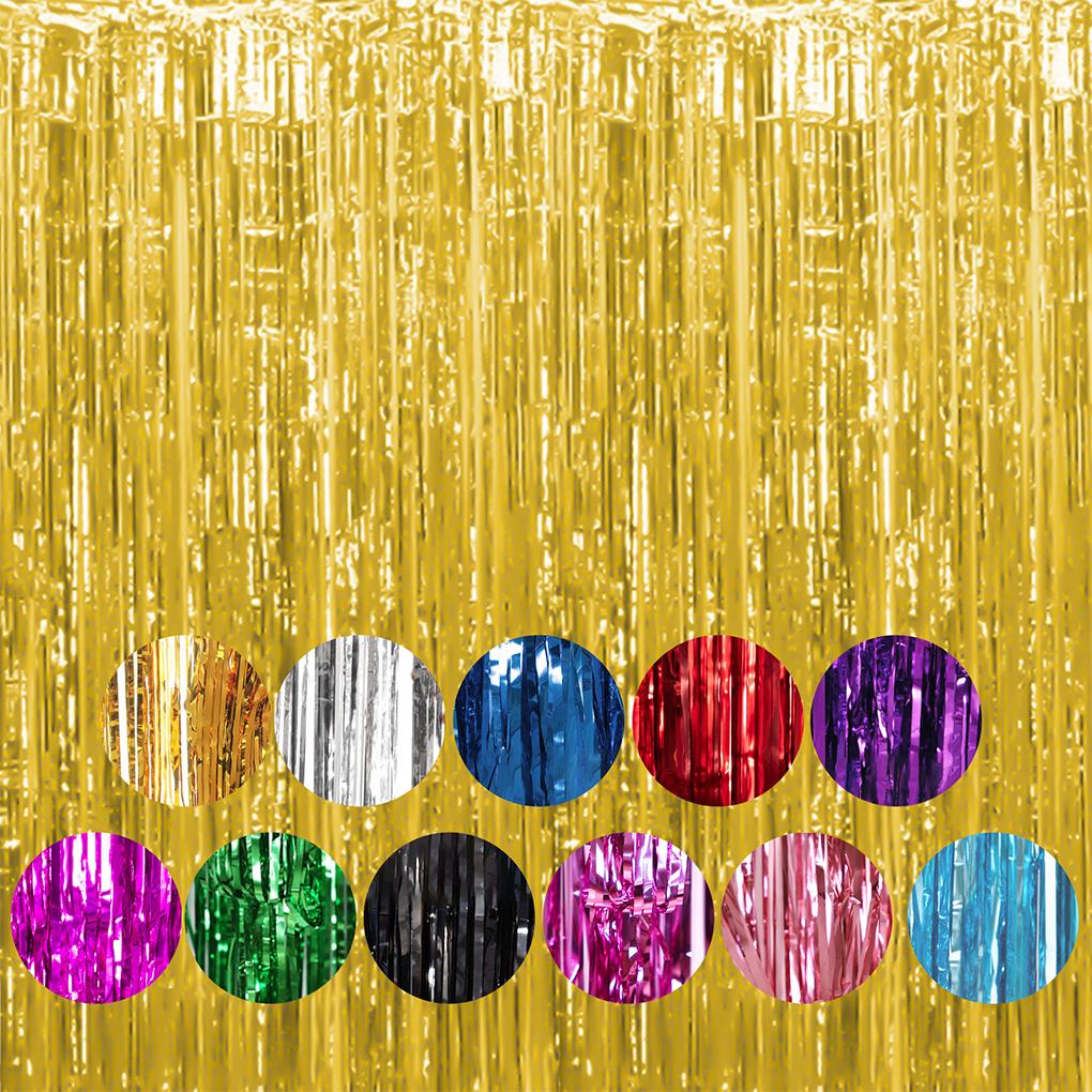 1 шт. Набор из 6,5 футов золотой алюминиевой фольги, ленточки, украшения для вечеринки по случаю дня рождения, занавеска с мишурой, фон, занавеска с бахромой