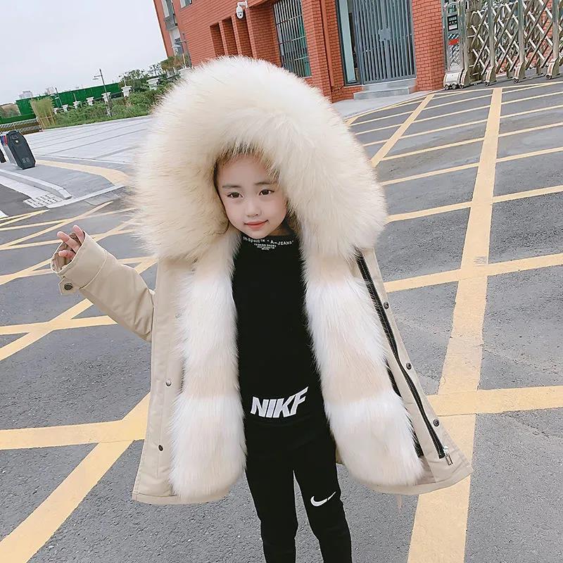 Детский пирог, чтобы преодолеть зиму, имитация меха для девочек, съемная подкладка, толстое хлопковое пальто в иностранном стиле для девочек, модное теплое плюшевое пальто