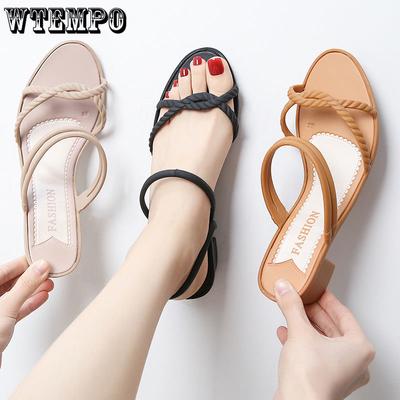 Тапочки на среднем каблуке с перекрестным ремешком. Женская верхняя одежда. Нескользящие сандалии. Сексуальные тапочки на толстом каблуке.