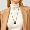 Винтажное Овальное Натуральное Каменное Ожерелье-Кулон для Женщин Цепочка для Свитера Черные Веревочные Ожерелья Исцеляющие Украшения Праздничные Подарки