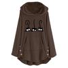 Womens Fleece Cat Embroidery Plus Size Warm Hoodie Top Button Sweater Blouse