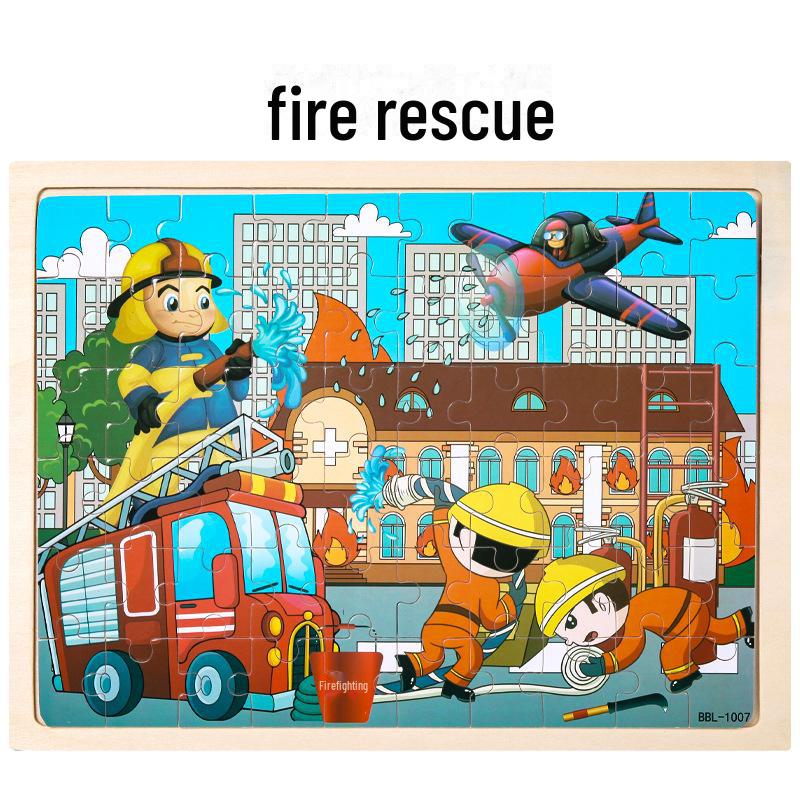 60-Piece Children's Educational Puzzle Set Featuring Jungle Adventure, Fire Rescue, and Various Cartoon Characters.