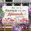 2D Flat, 1pc "Wandering in The Garden with Bumblebees" Aluminium Sign 8x12 Inch - German Garden Quote, Watercolor Floral & Bumblebee Design