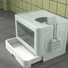 Closed Cat Litter Box with Lid and Double Entrance, Removable Tray, Scoop and Brush, Green
