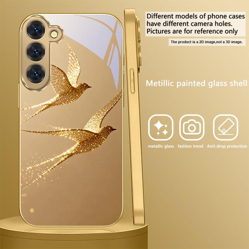 golden flying bird For Samsung Galaxy S26 S20 FE S21 S22 S23 Plus S24 Ultra S25Ultra S21+  S22Plus Golden glass phone case