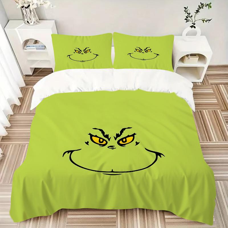 3Pcs Grinch'S Festive Smile Bedding Sets For All Sizes New 3D Printed Bed Cover Comforter Duvet Cover Pillowcase Bedroom Decoration