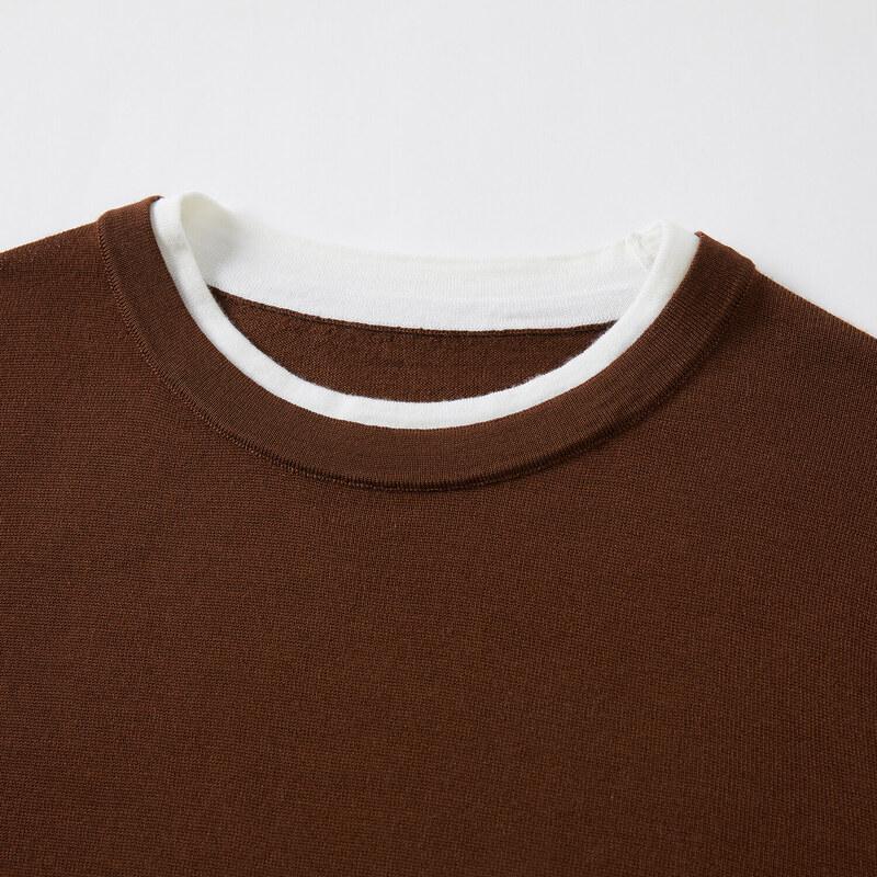 JUZUI Women's 100% Wool Faux Two-Piece Knit Sweater