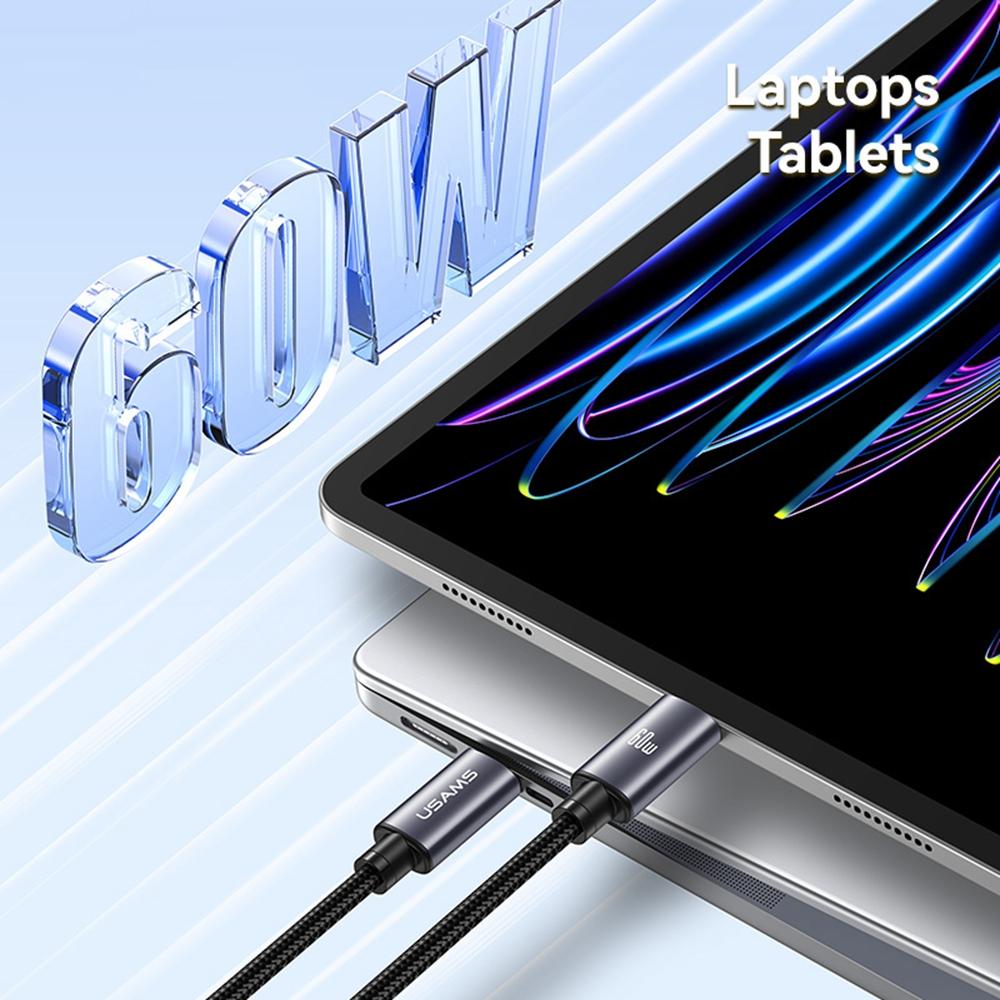 USAMS SJ769 U91 60W Aluminum Alloy Fast Charging Cable 1m USB-C to USB-C Data Cable