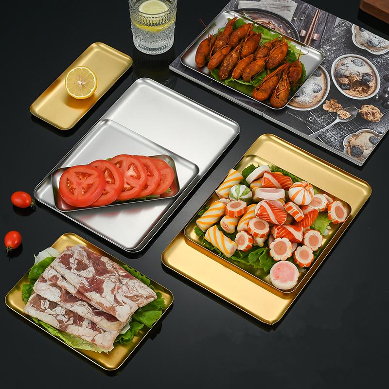304 Stainless Steel Rectangle Serving Tray Restaurant Fish BBQ Sushi Food Plate Kitchen Baking Dish Snack Dessert Storage Tray
