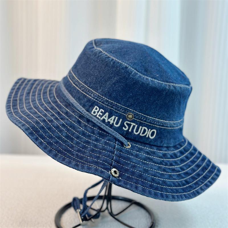 Женская джинсовая шляпа-ведро, однотонная летняя солнцезащитная шляпа с широкими полями, рыболовная кепка для путешествий на открытом воздухе, пляжа