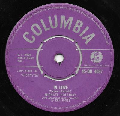7-дюймовая пластинка МАЙКЛ ХОЛЛИДЕЙ - ВЛЮБЛЕН 45DB4087 Columbia 1958 Великобритания Поп Бывшая в употреблении