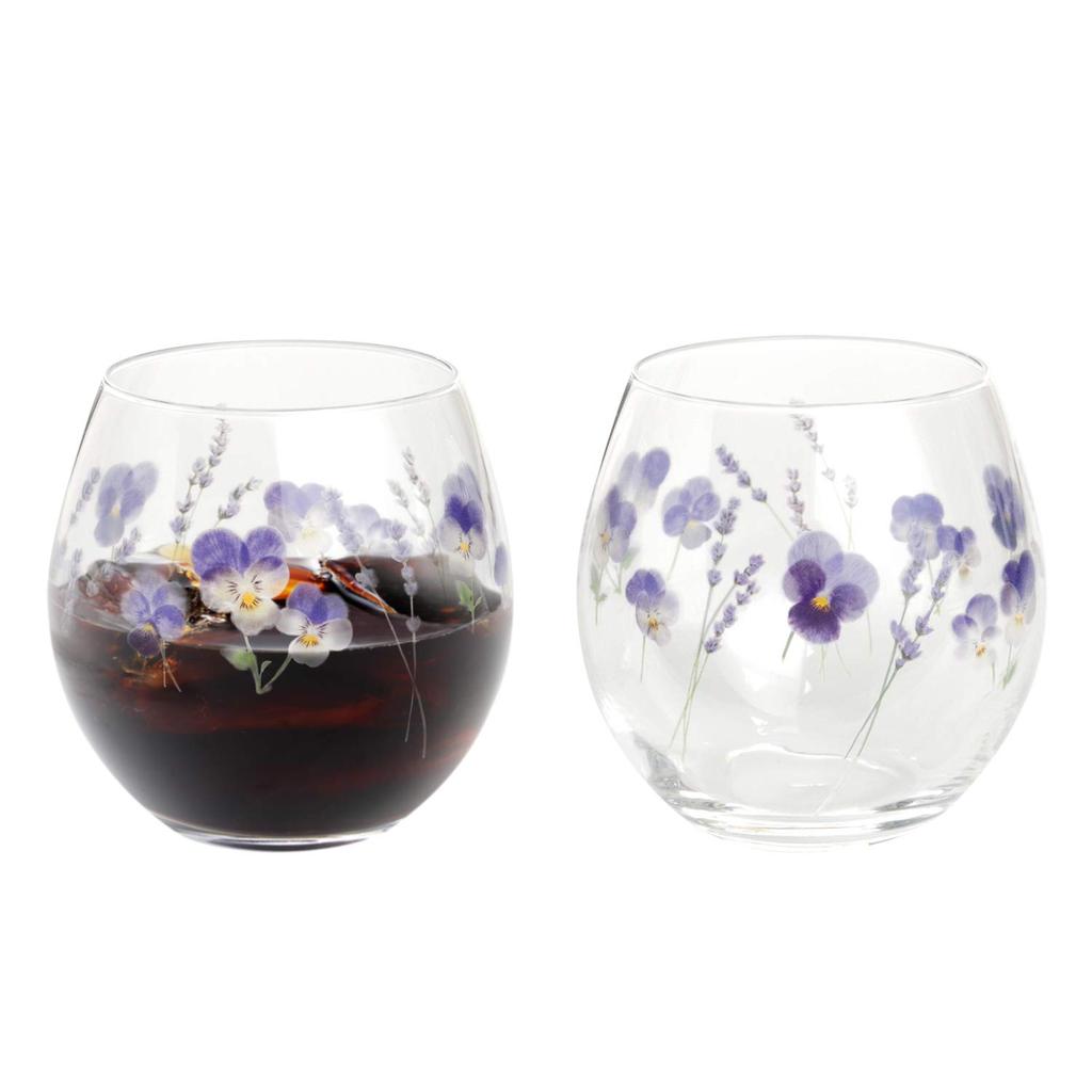 Toyo Sasaki Glass Hanafumi Tumbler Glasses, Approx. 380ml, Set of 2, Viola and Lavender Design, Made In Japan, Dishwasher Safe, G099-T283