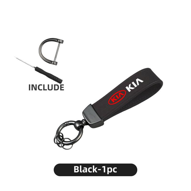 YNAZ6 Leather Rope Keychain Car Logo Keychain Classic Metal Key Holder Accessories For KIA Ceed Sportage Rio K5 K2 Optima Cerato Venga
