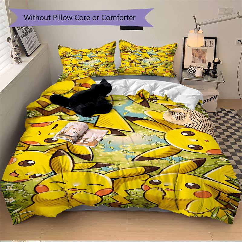 3pcs Pikachu Duvet Cover Set,  Includes 1 Duvet Cover and 1/2 Pillowcases (No Insert) yy251104227