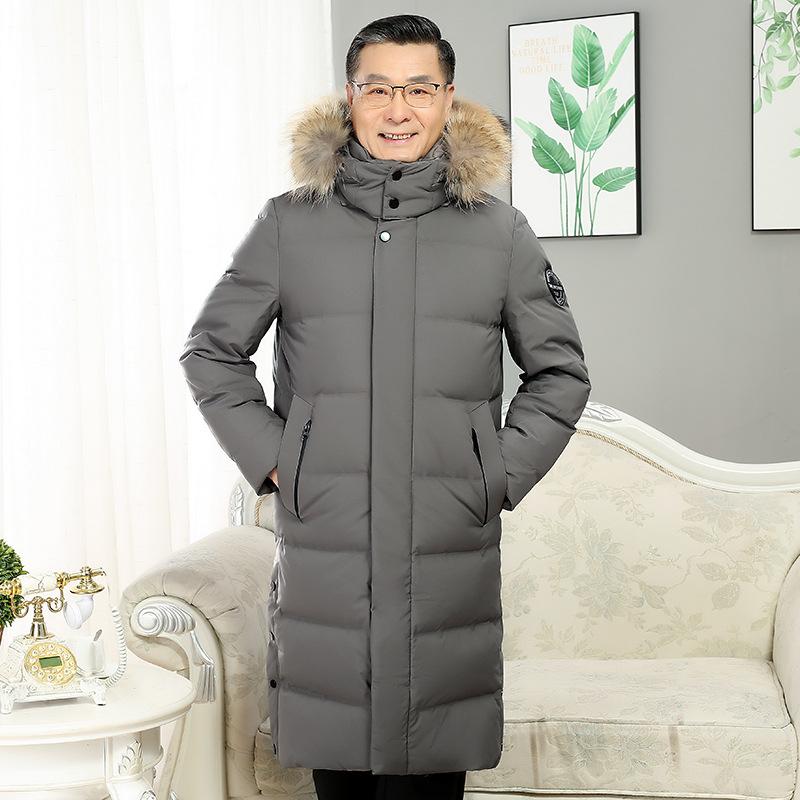 Dad winter clothing middle-aged and elderly down jackets men's fashion long thickened cold-proof big fur collar pie to overcome white duck down jacket