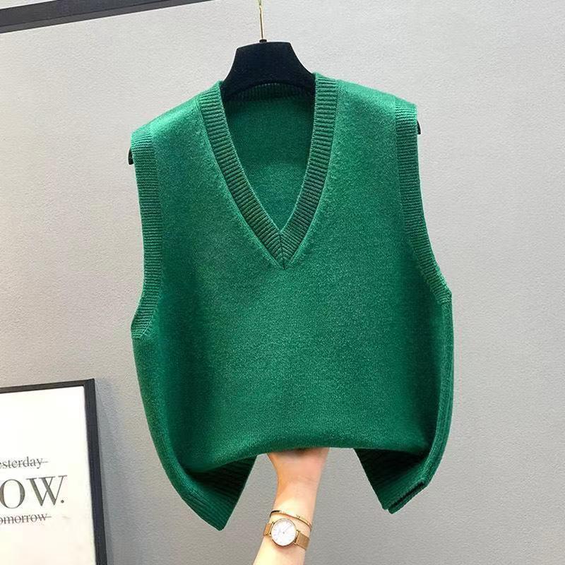 Вязаный женский кардиган без рукавов с V-образным вырезом - Корейский стиль, свободный крой для весны/осени/зимы.