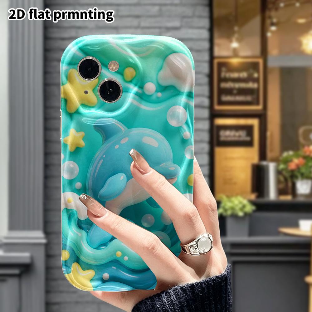 Phone case: 2D flat design, fits iPhone 18 17 16 15 14 13 Pro, little dolphin, perfect Christmas and Halloween holiday gift