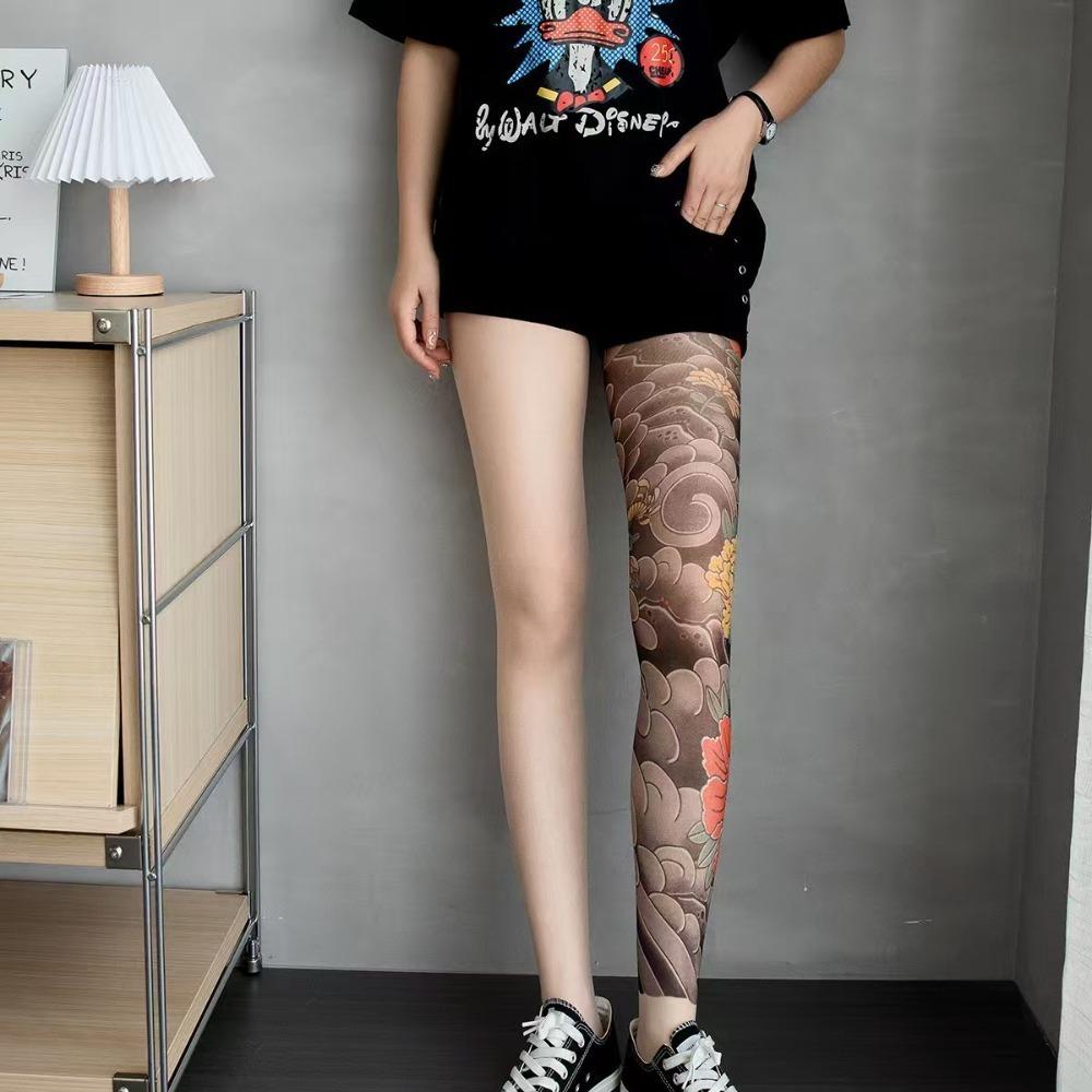 New Fake Tattoo Women's Sexy Printed Tights Perspective Leggings Peony Pantyhose Mesh High Pantyhose Summer
