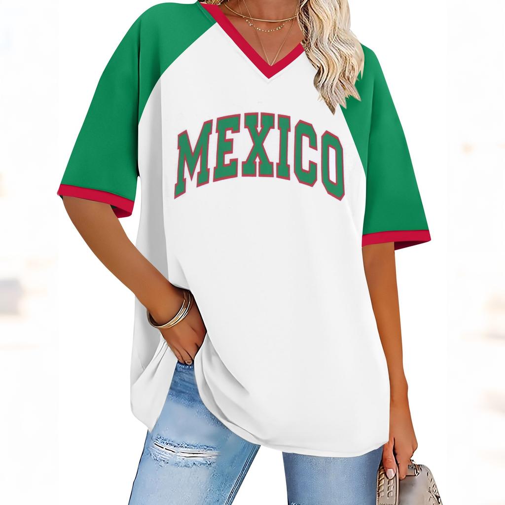 Women's Mexican Letter Print Short Sleeve T-Shirt, Casual Vacation Top