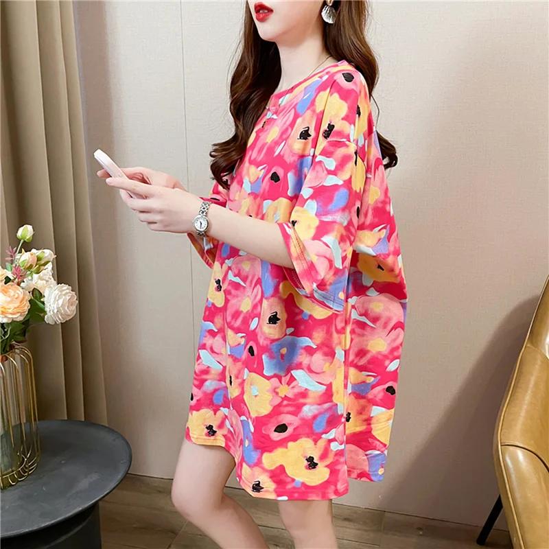 Летняя винтажная футболка с принтом Мода Женская Оверсайз Графические Длинные Футболки Y2k Топы Харадзюку хип-хоп Уличная одежда молодежная