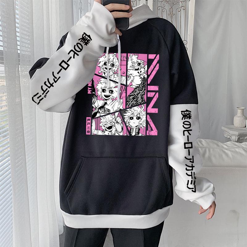 Аниме Смешные Толстовки My Hero Academia Kawaii Manga Mina Ashido Постер Harajuku Уличная одежда Унисекс Длинный рукав Лоскутная Толстовка