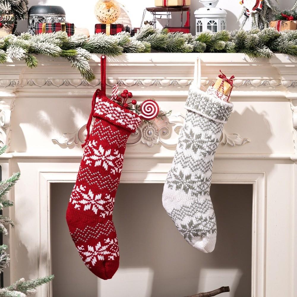 48CM Snowflake Knitted Christmas Socks Large Size Xmas Tree Ornaments Christmas Decor