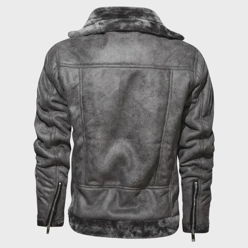 Men's Lamb Fur Leather Jacket - Thick, Warm Motorcycle Coat, Casual Large Size for Europe and America.