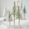 Mini Christmas Tree Artificial Bottle Brush Tree with Wooden Base Small Snow Frost Flocked Pine Tree for Winter Tabletop Home Decor