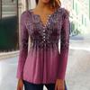 Women's Printed Button Collar Pleated Printed Long Sleeves Holiday Basics Tunic Slim Tops Printed Ethnic Tops T-Shirts V Neck Pullover Tops Pullovers