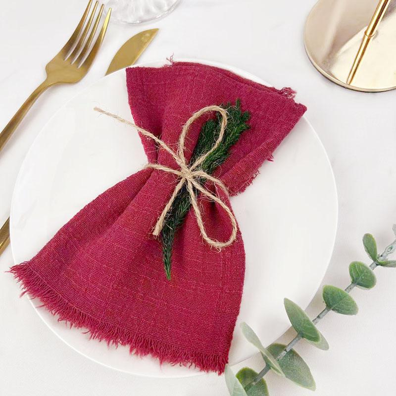 24pcs 32x32cm Sage Green Gauze Cotton Napkin Reusable Wedding Party Christmas Table Decor Retro Burrs Napkins Wholesale