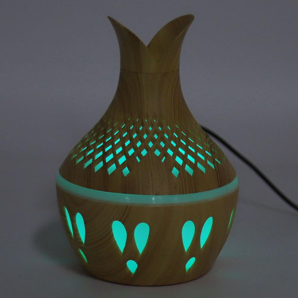 300ml Wood Grain Humidifier USB Powered Aroma Diffuser Humidifier with Ambient Night Light 2 Petal