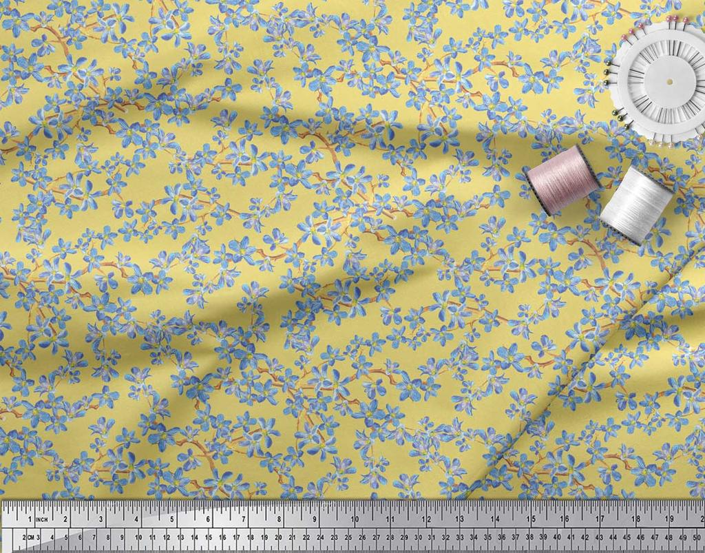 Soimoi Черная поли ткань крепа Не забудь меня, ткань с цветочным принтом Буша 1 ярд 42 дюйма