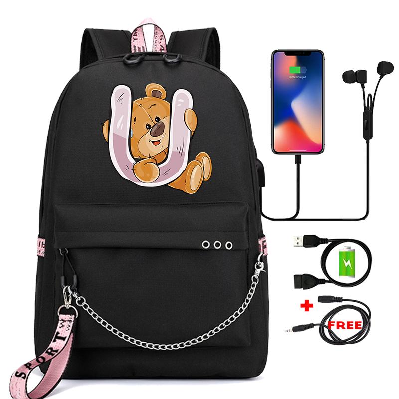 Рюкзак Little Bear с 26 английскими буквами, детская сумка для книг, школьная сумка для косплея для мальчиков и девочек, большой вместительный дорожный рюкзак для детей