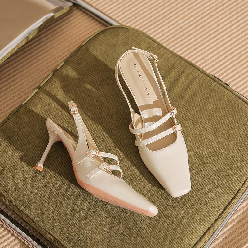 79905 [овчина] квадратный носок высокий каблук женские тонкие каблуки 2025 новая сумка пустой слово с сандалиями