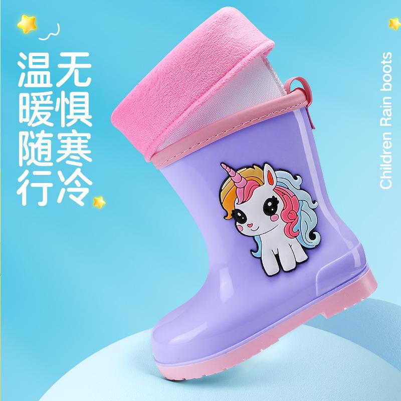 Интернет-продажи 2025 года, новые детские дождевики, утолщенные износостойкие дождевые сапоги с рисунком, водонепроницаемые и нескользящие, теплые для мальчиков и девочек