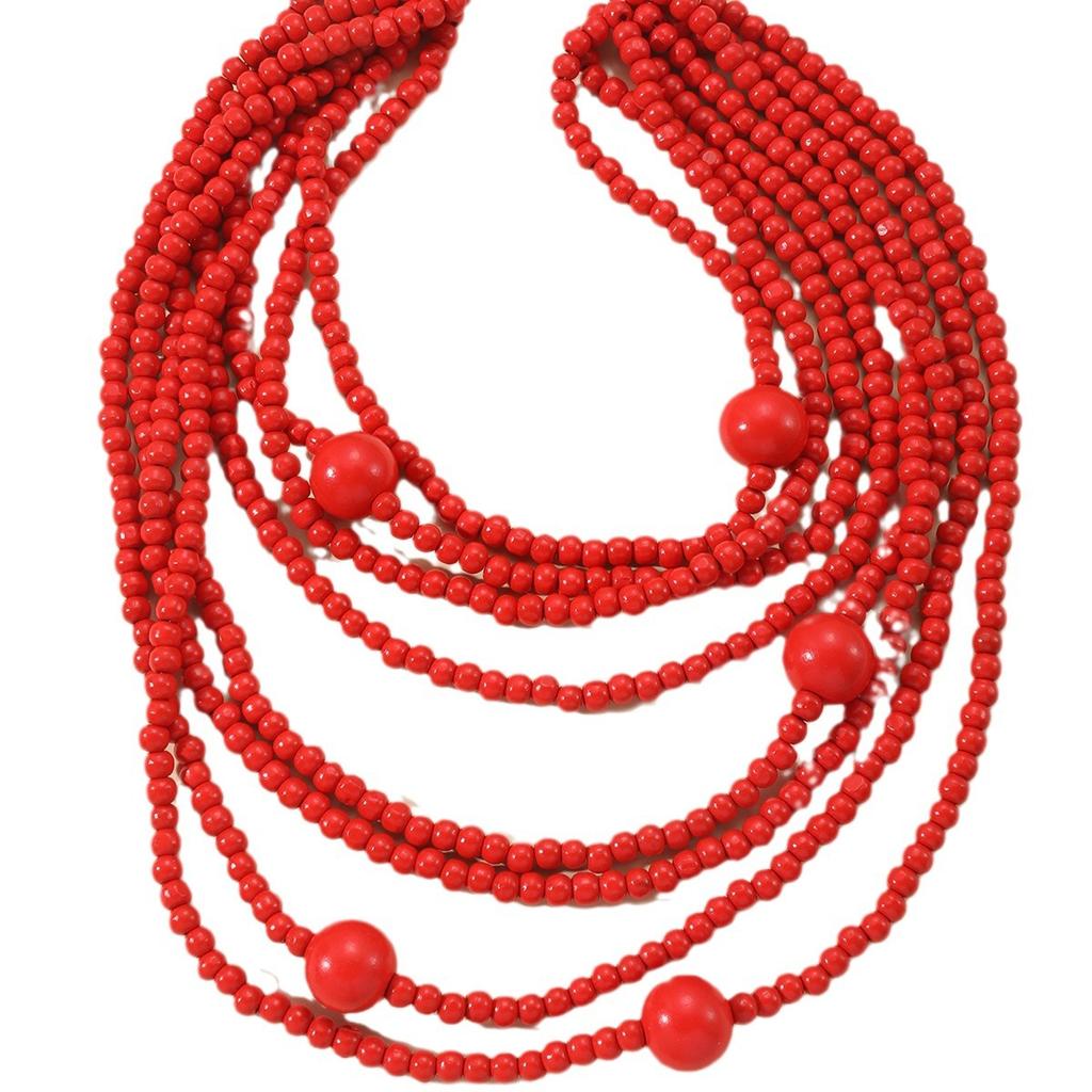 Преувеличенная индивидуальность Атмосфера Круглые деревянные бусины Многослойная подвеска Цепочка на ключицу Модное изысканное универсальное ожерелье для женщин