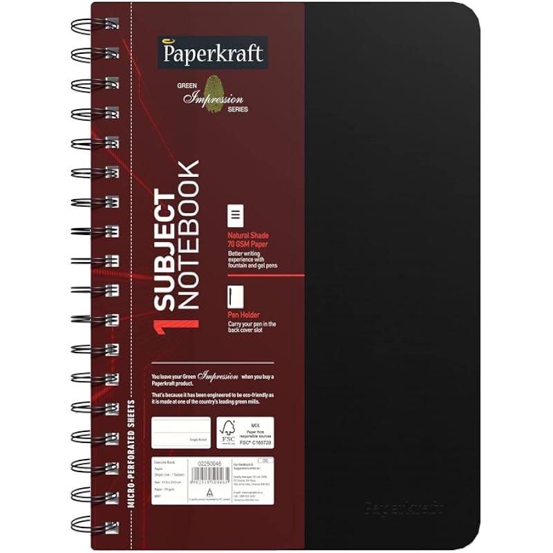 Тетрадь Paperkraft Green Impression, 1 предмет, на спирали - Однолинейная, 160 страниц, 148 мм x 216 мм