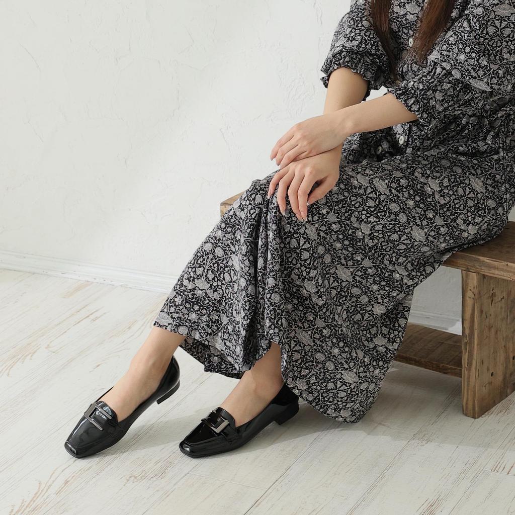 Neue ar he AC Made in Japan легкие широкие 3E квадратный носок эмалированные туфли на низком каблуке туфли-лодочки [Demeter] женские 1785-L30 (Черный,