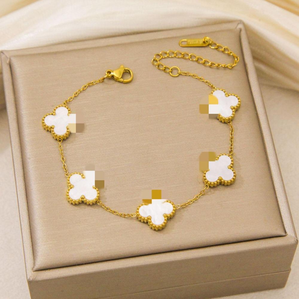 Браслет из титановой стали 'Счастливый четырехлистный клевер' 13 мм, двусторонний, не выцветающий, элегантное женское украшение