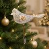 Christmas Tabletop Floral Bird Decor Glitter Ornament with Metal Clip for Tree Decoration, Sparkling Lightweight Plastic Ornaments Branches Figurine,
