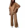 Women Knitted Suit Soft Turtleneck Long Sleeve Sweater Wide Leg Pants Commuter 2 Pieces Sets Autumn Winter Homewear