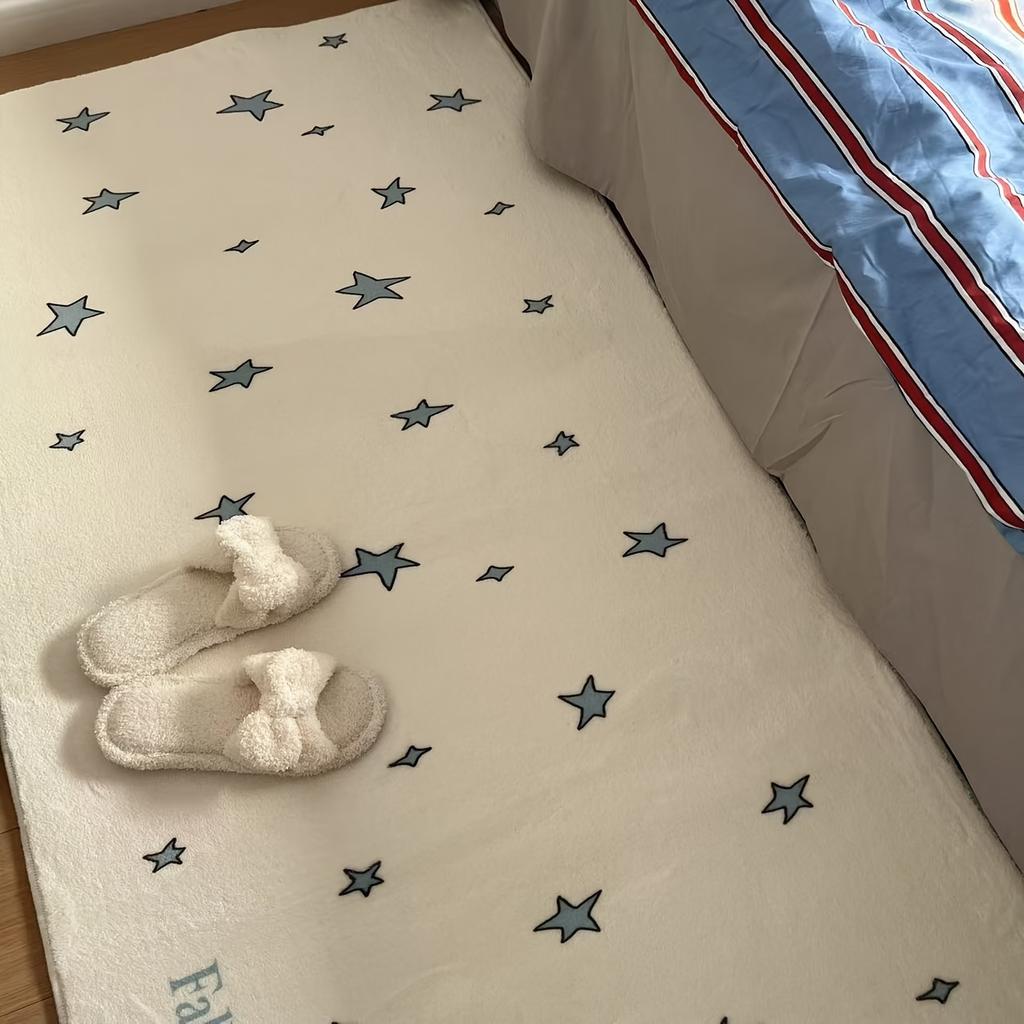 Милый ковер в корейском стиле кремового цвета со звездами, прикроватный коврик для спальни, теплый ковер для эркера, украшение для дома