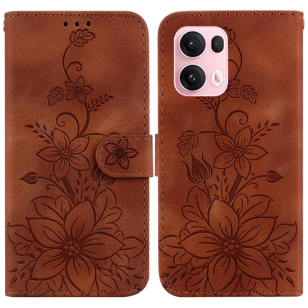 For Oppo Reno13 Pro 5G Case Lily Flower Imprint Leather Phone Cover with Stand
